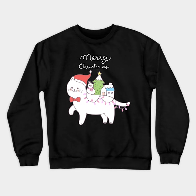 Cute Christmas Lights Cat Crewneck Sweatshirt by TomCage